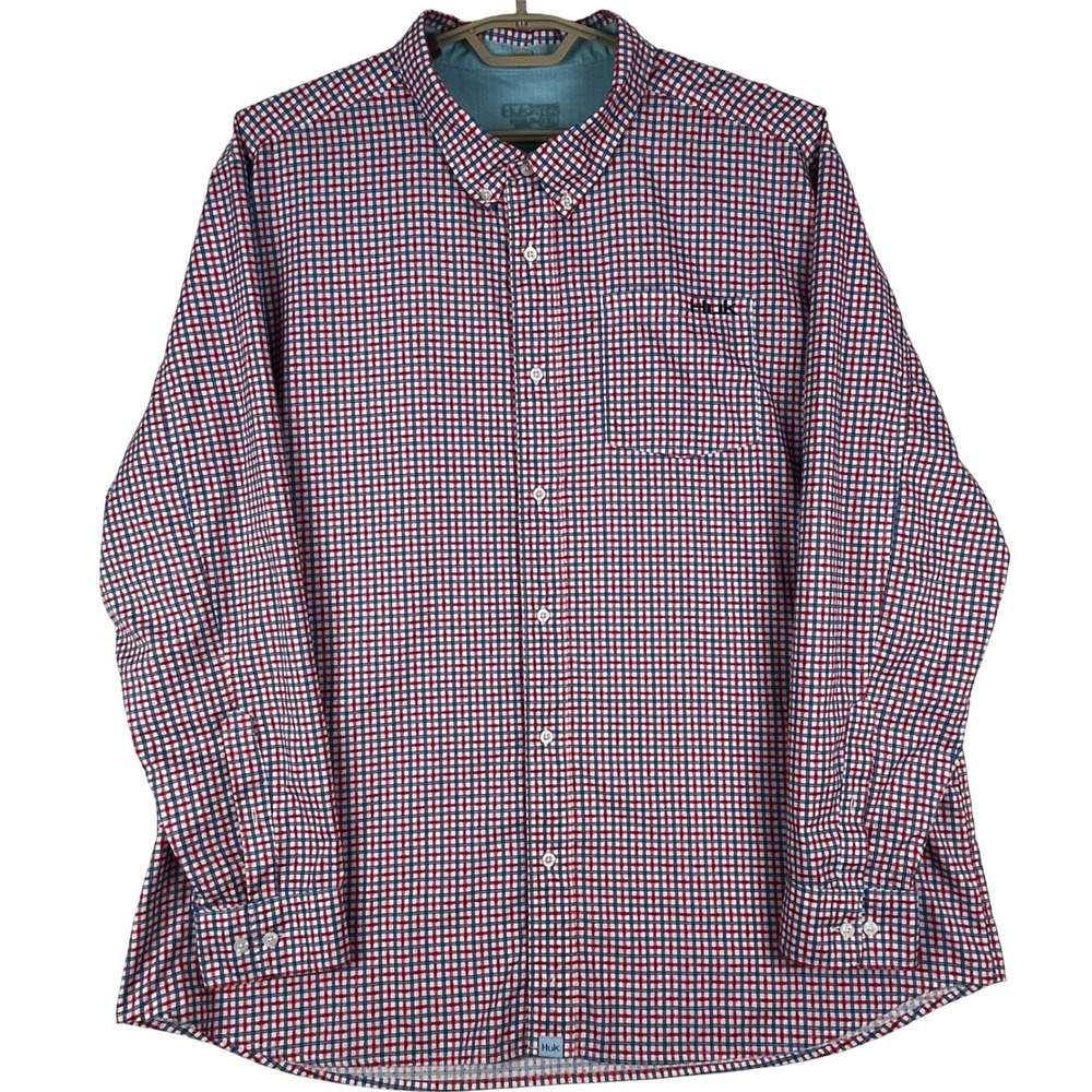 HUK Performance Shirt Mens XXL 2XL Plaid Long Sleeve Fishing Outdoor Quick Dry